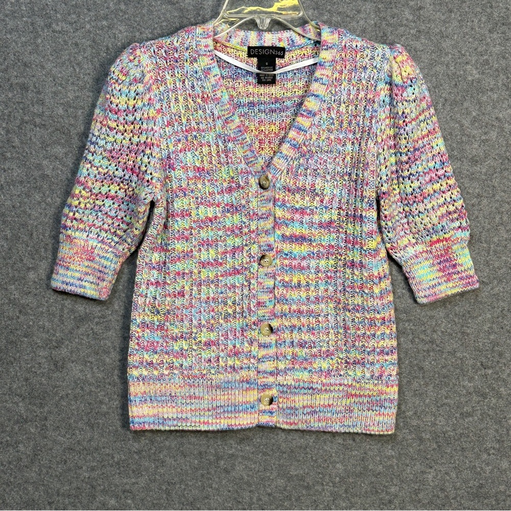 Design 365 Women S Pastel Chunky Knit Cardigan Puff Sleeve Spring Summer Casual